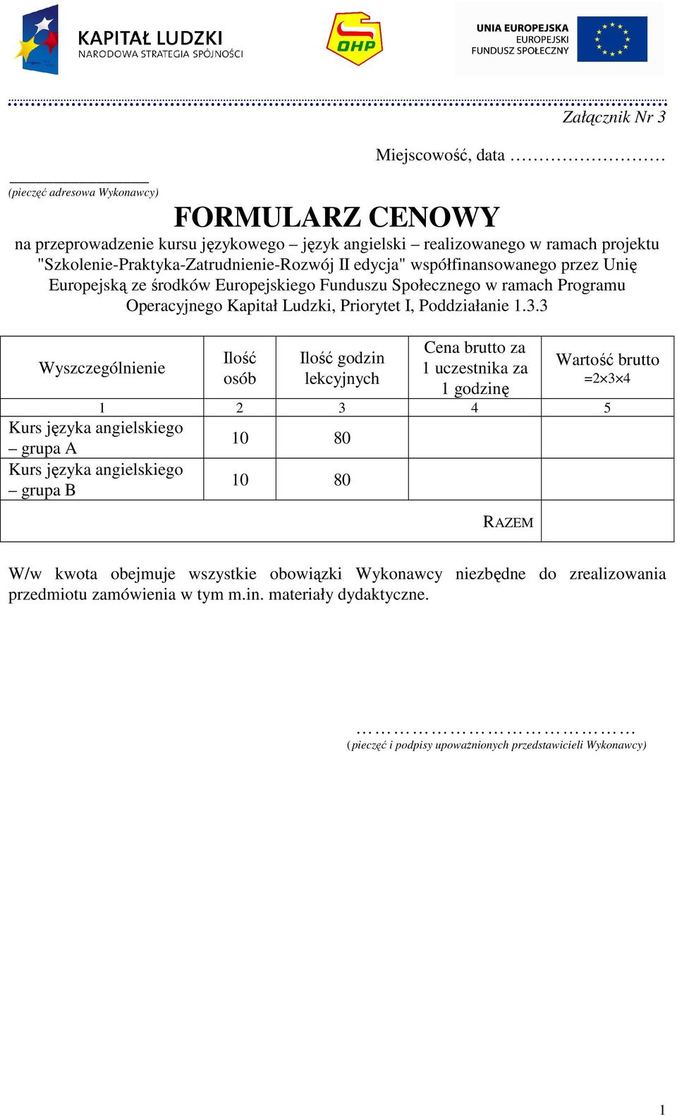 I, Poddziałanie 1.3.