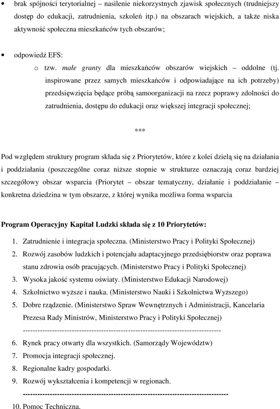 inspirowane przez samych mieszkańców i odpowiadające na ich potrzeby) przedsięwzięcia będące próbą samoorganizacji na rzecz poprawy zdolności do zatrudnienia, dostępu do edukacji oraz większej