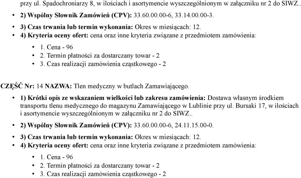 Bursaki 17, w ilościach i asortymencie wyszczególnionym w załączniku nr