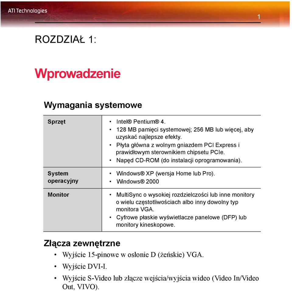 System operacyjny Windows XP (wersja Home lub Pro).