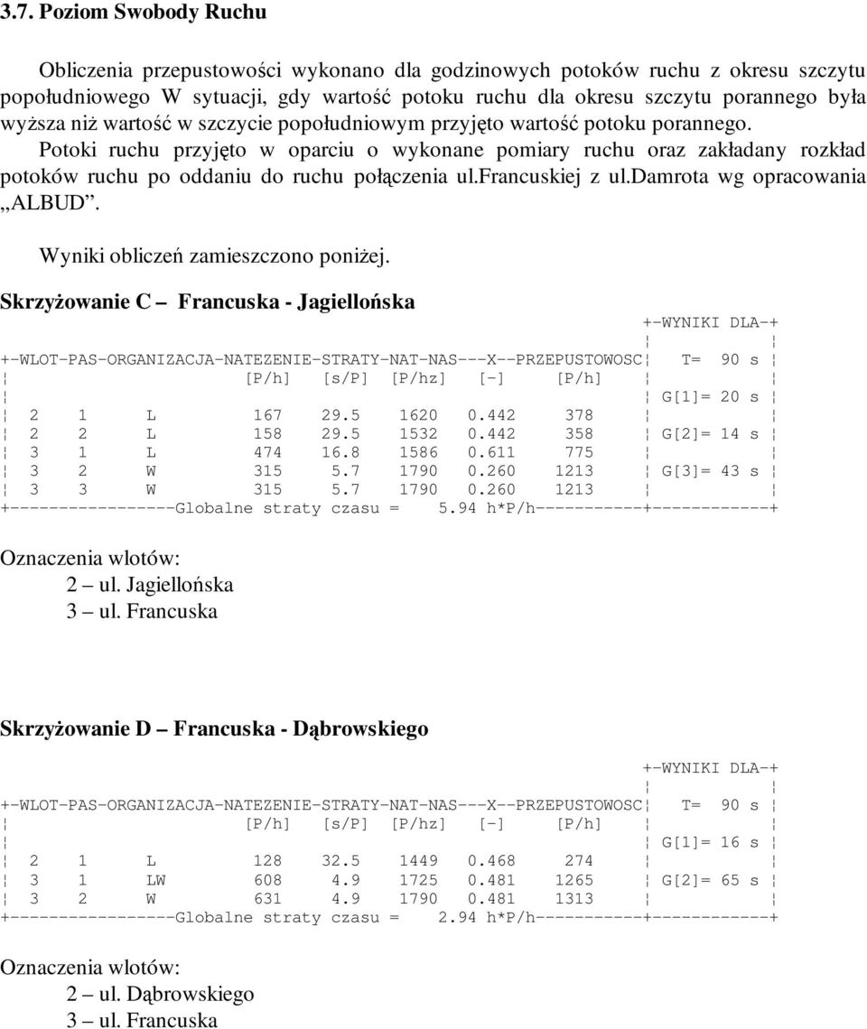 francuskiej z ul.damrota wg opracowania ALBUD. Wyniki obliczeń zamieszczono poniŝej.