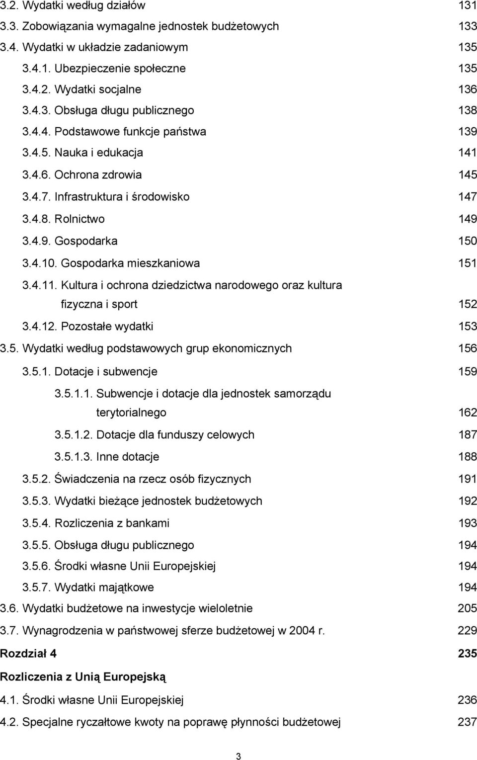 Gospodarka mieszkaniowa 151 3.4.11. Kultura i ochrona dziedzictwa narodowego oraz kultura fizyczna i sport 152 3.4.12. Pozostałe wydatki 153 3.5. Wydatki według podstawowych grup ekonomicznych 156 3.