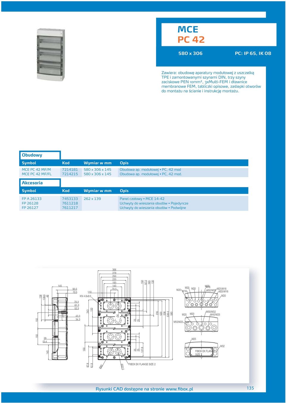 modułowej PC, 4 mod. FP A 6133 7453133 6 x 139 Panel czołowy MCE 14-4 FP 618 761118 Uchwyty do wieszania obudów Pojedyncze FP 617 761117 Uchwyty do wieszania obudów Podwójne 136 139.5 46 145 93.5 70.