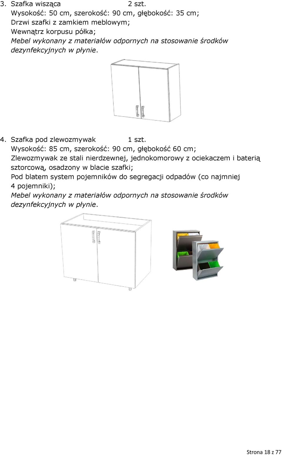 półka; 4. Szafka pod zlewozmywak 1 szt.