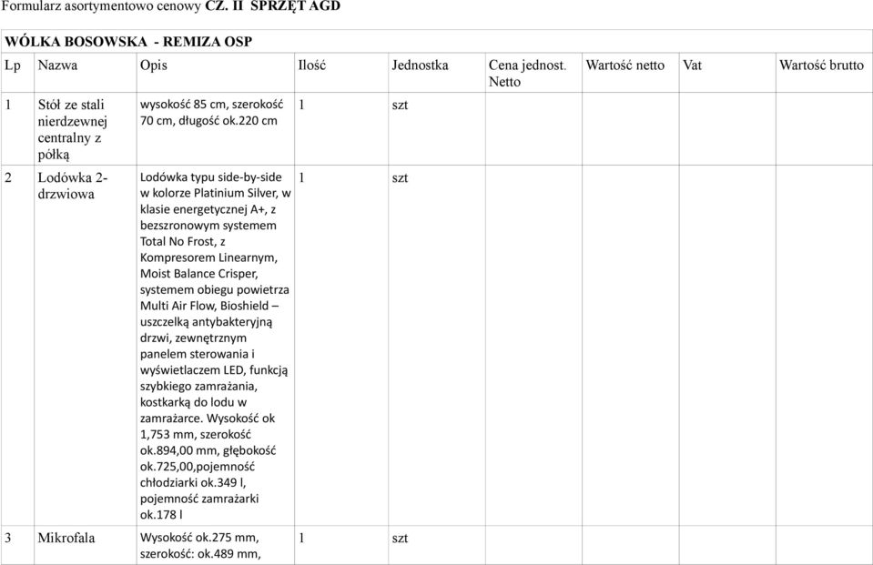 220 cm Lodówka typu side-by-side w kolorze Platinium Silver, w klasie energetycznej A+, z bezszronowym systemem Total No Frost, z Kompresorem Linearnym, Moist Balance Crisper, systemem obiegu