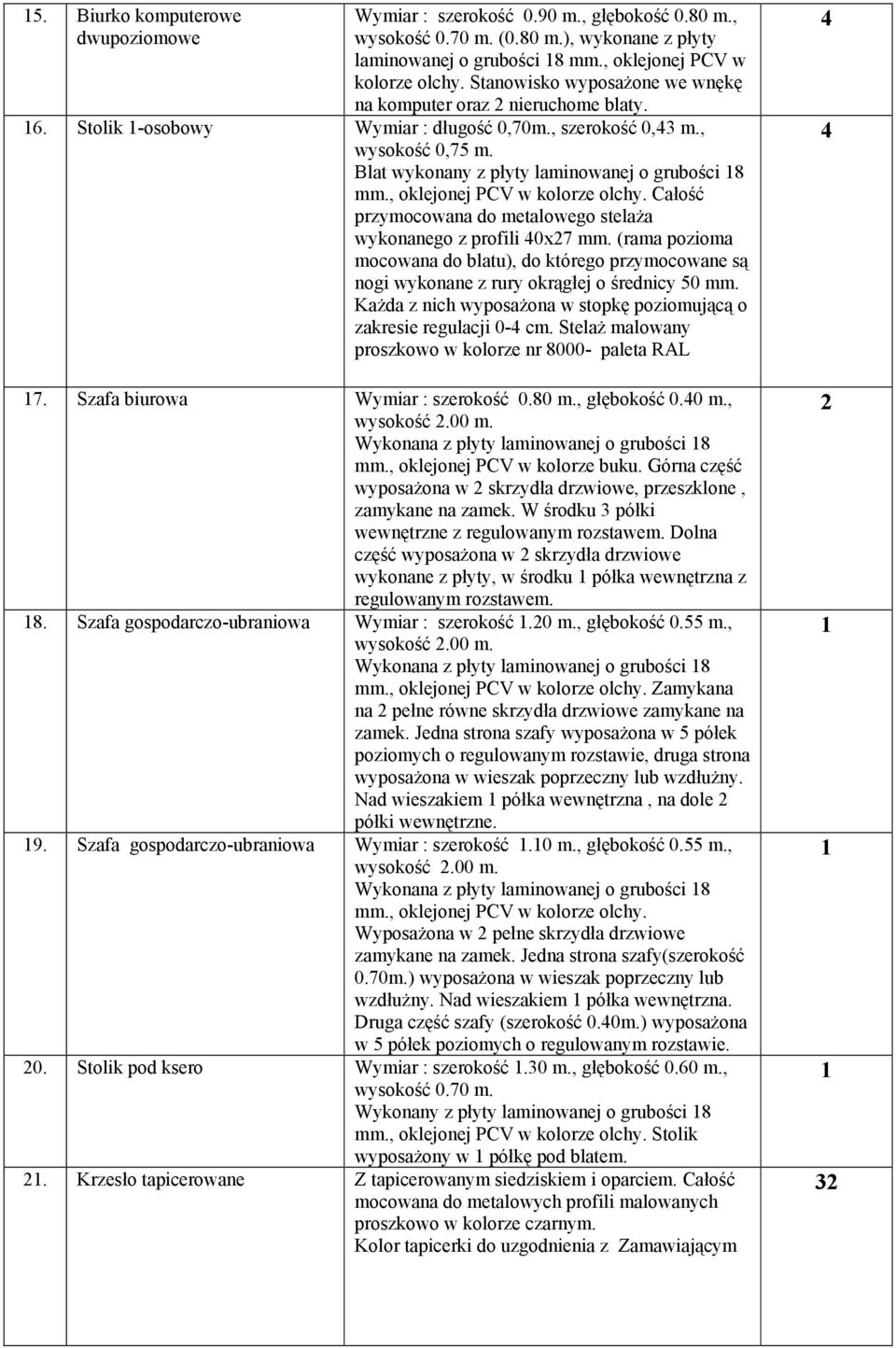 , Blat wykonany z płyty laminowanej o grubości 8 wykonanego z profili 40x7 mm. (rama pozioma mocowana do blatu), do którego przymocowane są proszkowo w kolorze nr 8000- paleta RAL 7.