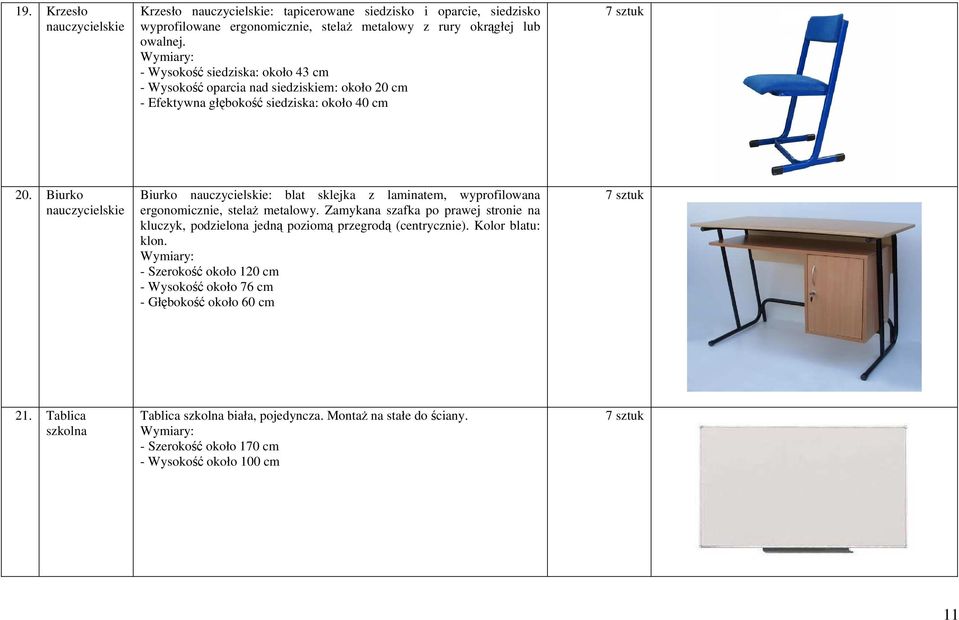 Biurko nauczycielskie Biurko nauczycielskie: blat sklejka z laminatem, wyprofilowana ergonomicznie, stelaż metalowy.