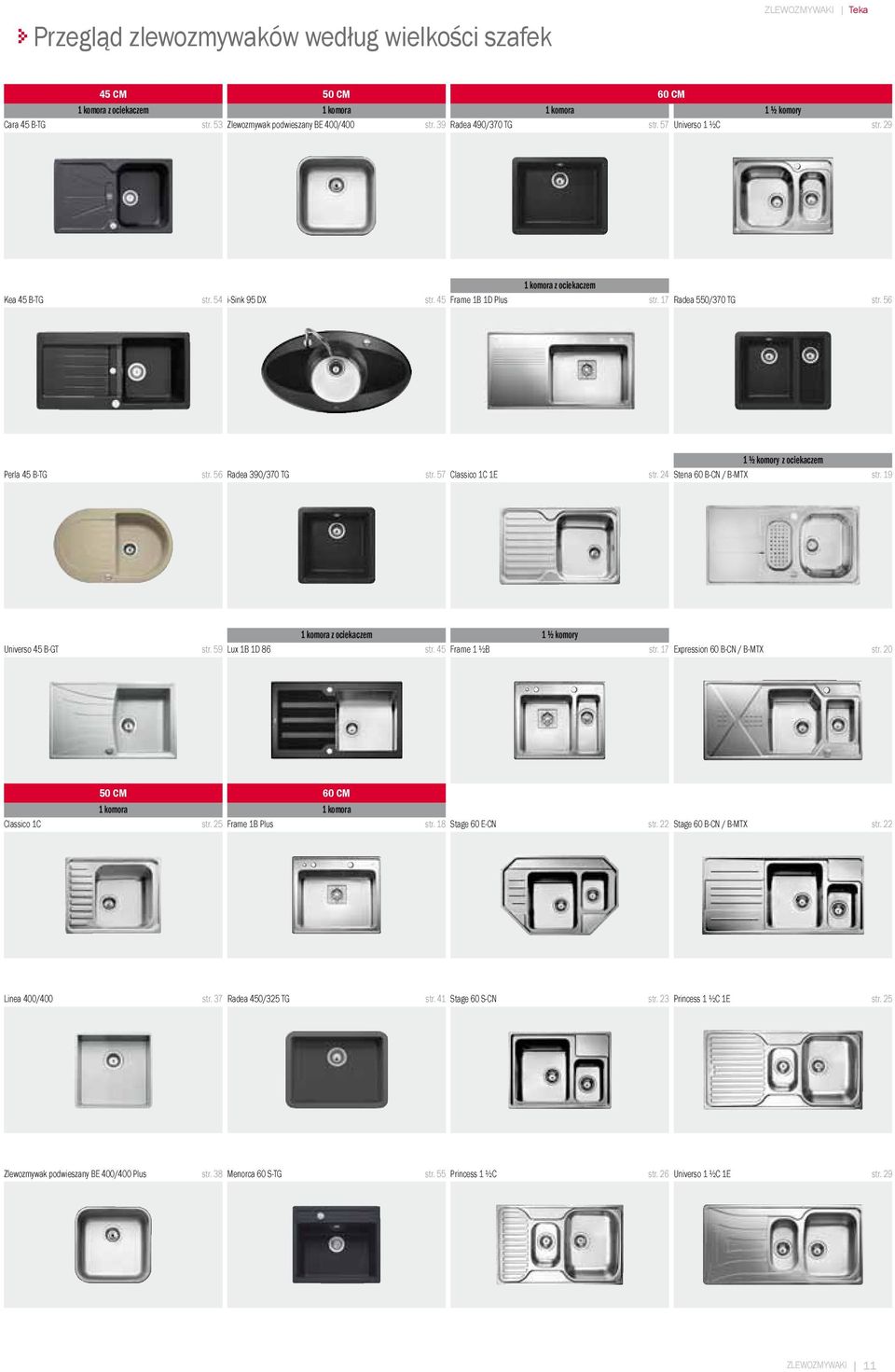 56 Radea 390/370 TG str. 57 Classico 1C 1E 1 ½ komory z ociekaczem str. 24 Stena 60 B-CN / B-MTX str. 19 Universo 45 B-GT str. 59 Lux 1B 1D 86 1 komora z ociekaczem str. 45 Frame 1 ½B 1 ½ komory str.