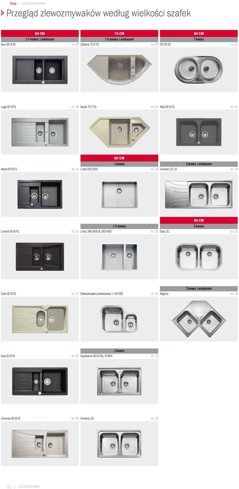 51 Linea 550/400 80 CM 1 komora str. 36 Universo 2C 1E 2 komory z ociekaczem str. 28 Lumina 60 B-TG 1 ½ komory str. 52 Linea 340/400 & 180/400 str.