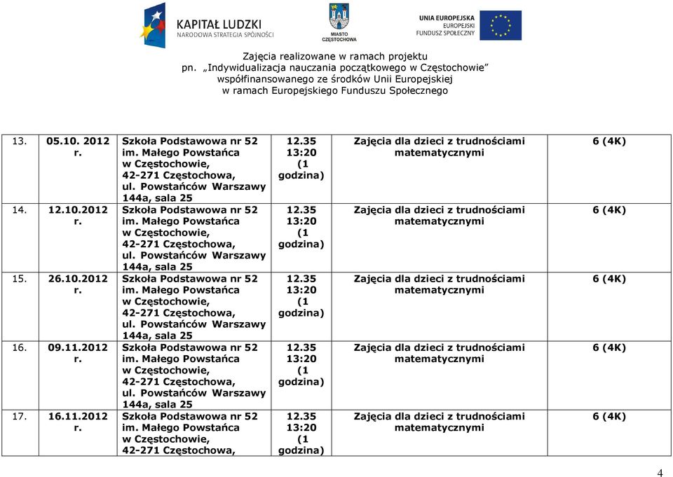 35 13:20 Zajęcia dla dzieci z trudnościami matematycznymi Zajęcia dla dzieci z trudnościami matematycznymi