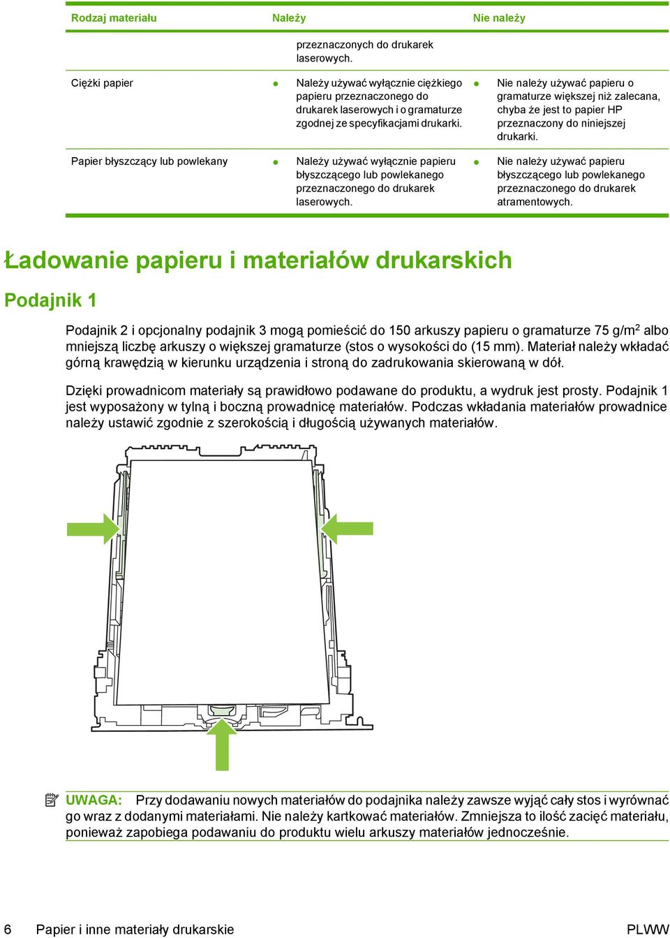 Papier błyszczący lub powlekany Należy używać wyłącznie papieru błyszczącego lub powlekanego przeznaczonego do drukarek laserowych.