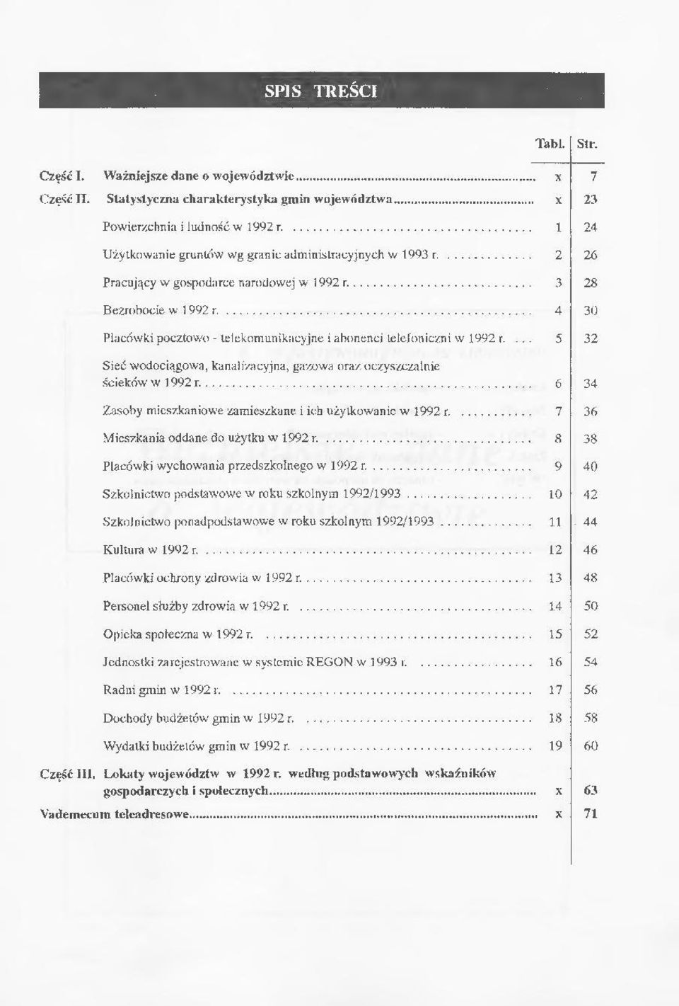 Sieć wodociągowa, kanalizacyjna, gazowa oraz oczyszczalnie ścieków w 1992 r... Zasoby mieszkaniowe zamieszkane i ich użytkowanie w 1992 r... Mieszkania oddane do użytku w 1992 r.