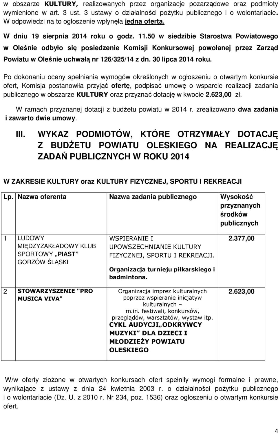 50 w siedzibie Starostwa Powiatowego w Oleśnie odbyło się posiedzenie Komisji Konkursowej powołanej przez Zarząd Powiatu w Oleśnie uchwałą nr 126/325/14 z dn. 30 lipca 2014 roku.