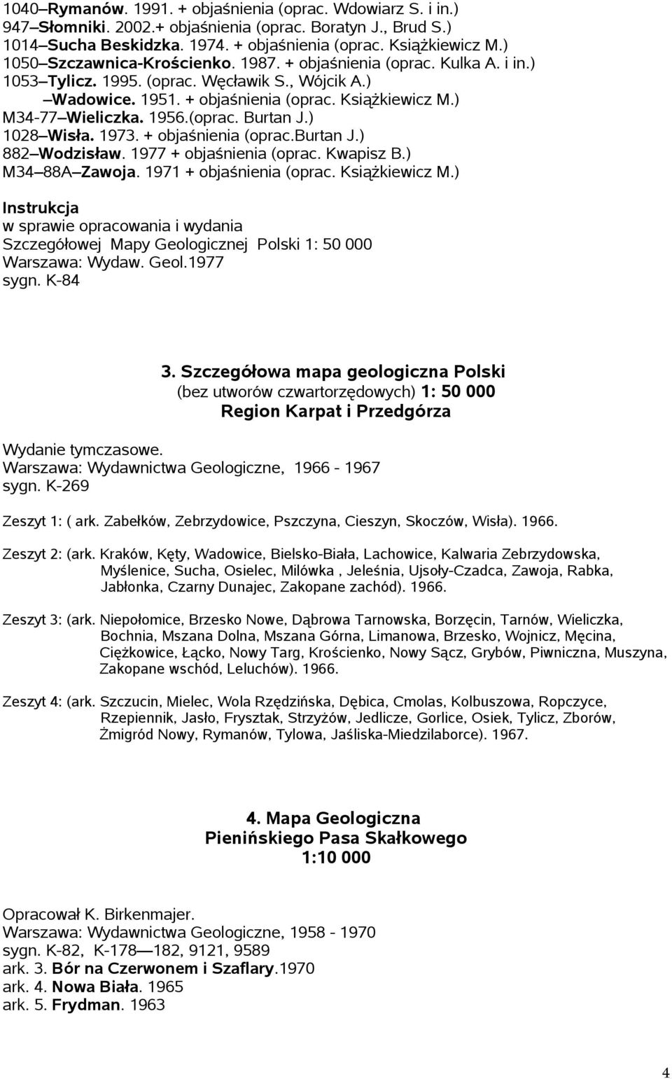 1956.(oprac. Burtan J.) 1028 Wisła. 1973. + objaśnienia (oprac.burtan J.) 882 Wodzisław. 1977 + objaśnienia (oprac. Kwapisz B.) M34 88A Zawoja. 1971 + objaśnienia (oprac. Książkiewicz M.