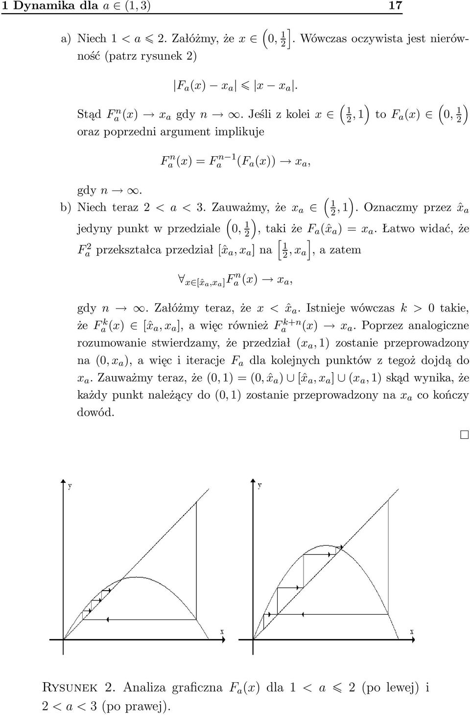 Oznaczmyprzezˆx a ( ) jedyny punkt w przedziale 0, 1 2,takiżeF a (ˆx a )=x a.łatwowidać,że [ Faprzekształcaprzedział[ˆx 2 a,x a ]na 1 2 a],x,azatem x [ˆxa,x a]f n a (x) x a, gdyn.