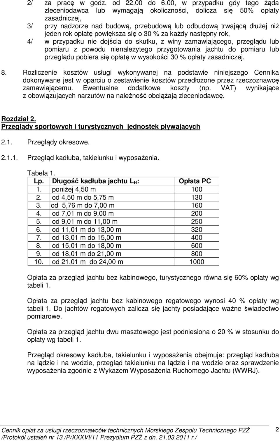 powiększa się o 30 % za każdy następny rok, 4/ w przypadku nie dojścia do skutku, z winy zamawiającego, przeglądu lub pomiaru z powodu nienależytego przygotowania jachtu do pomiaru lub przeglądu