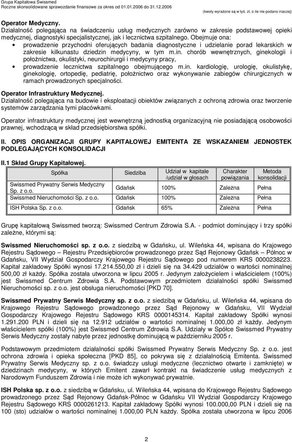 medycyny, w tym m.in. chorób wewnętrznych, ginekologii i położnictwa, okulistyki, neurochirurgii i medycyny pracy, prowadzenie lecznictwa szpitalnego obejmującego m.in. kardiologię, urologię, okulistykę, ginekologię, ortopedię, pediatrię, położnictwo oraz wykonywanie zabiegów chirurgicznych w ramach prowadzonych specjalności.