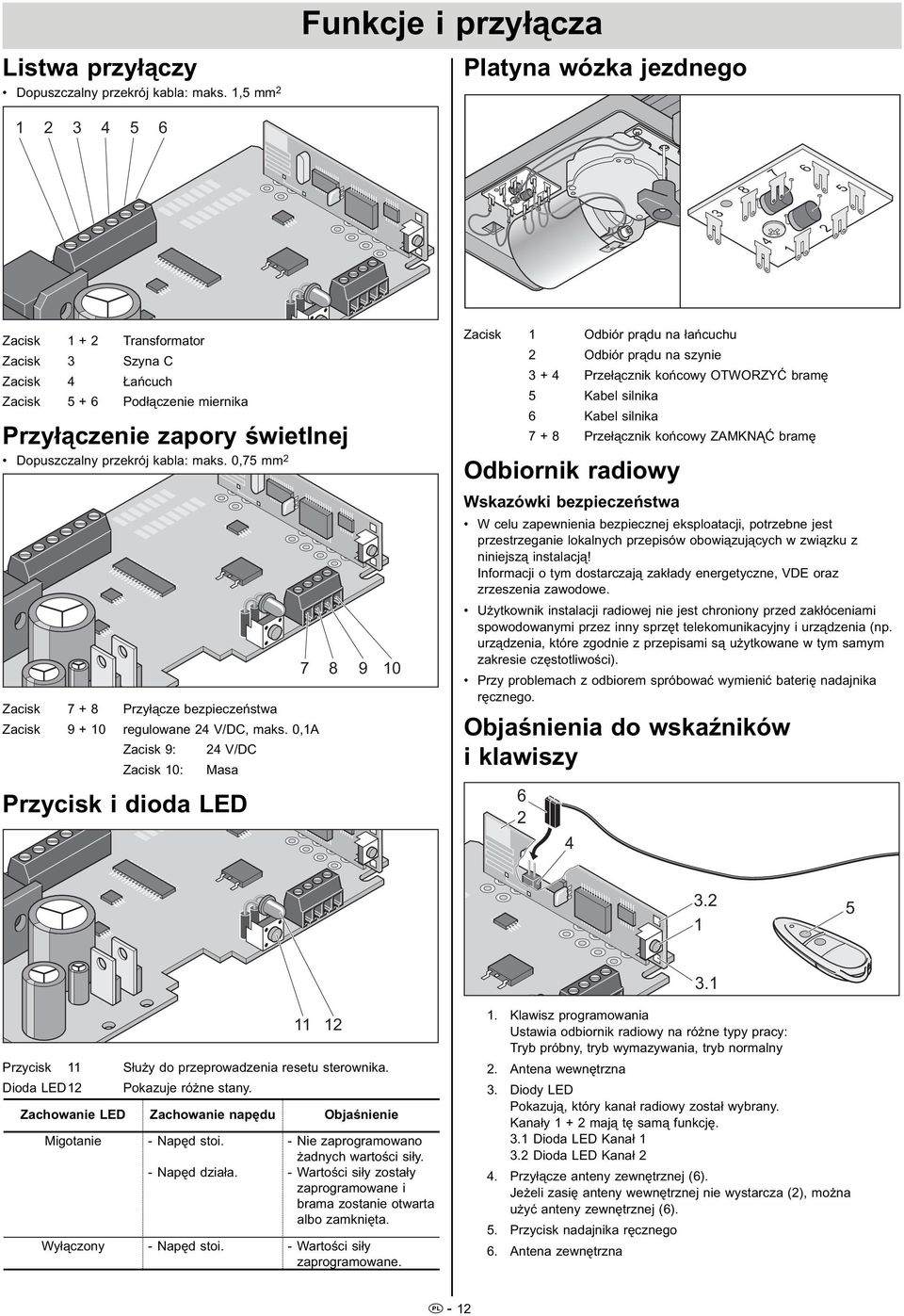 maks. 0,7 mm Zacisk 7 + 8 Przyłącze bezpieczeństwa Zacisk 9 + 0 regulowane V/DC, maks.