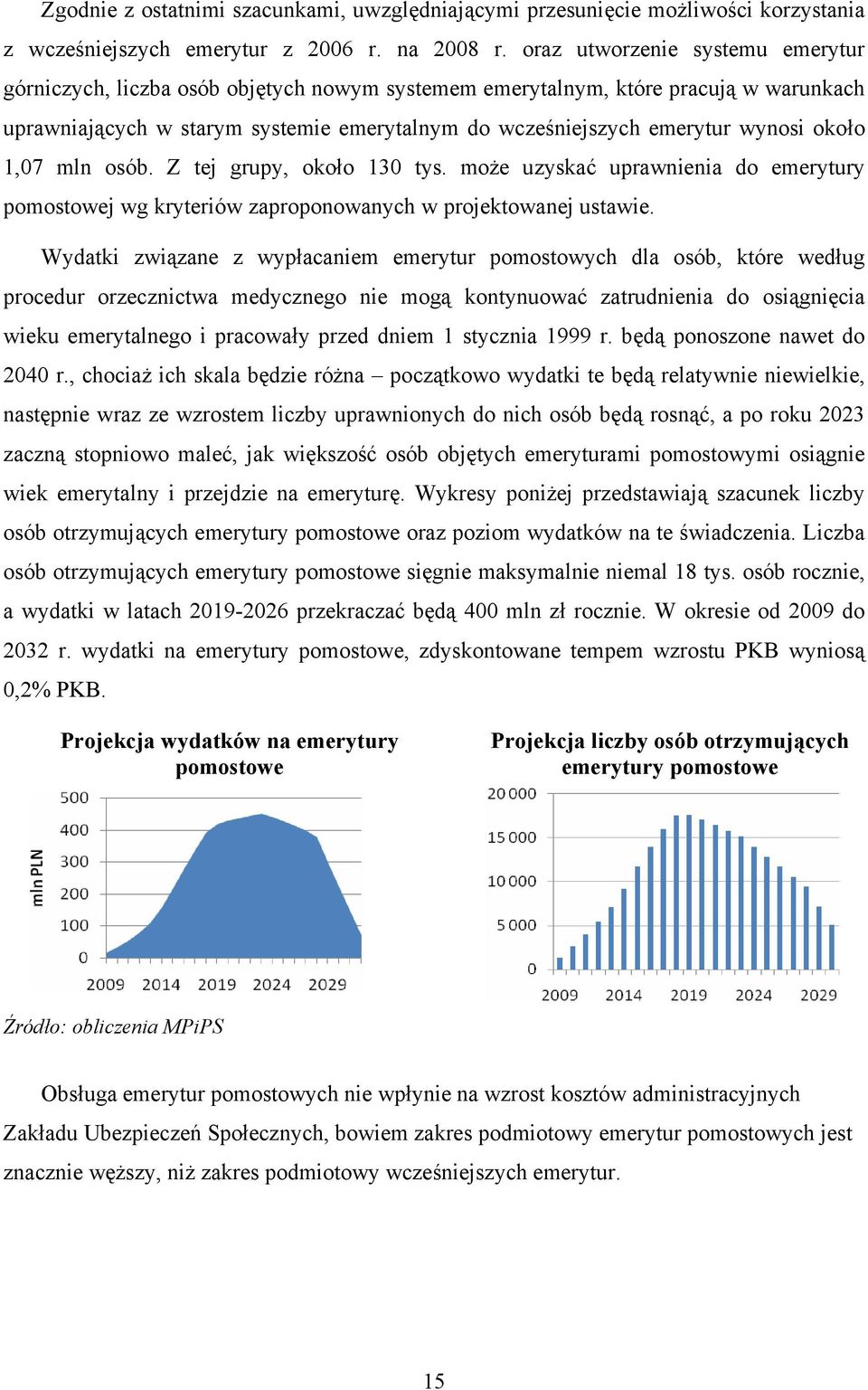 około 1,07 mln osób. Z tej grupy, około 130 tys. może uzyskać uprawnienia do emerytury pomostowej wg kryteriów zaproponowanych w projektowanej ustawie.