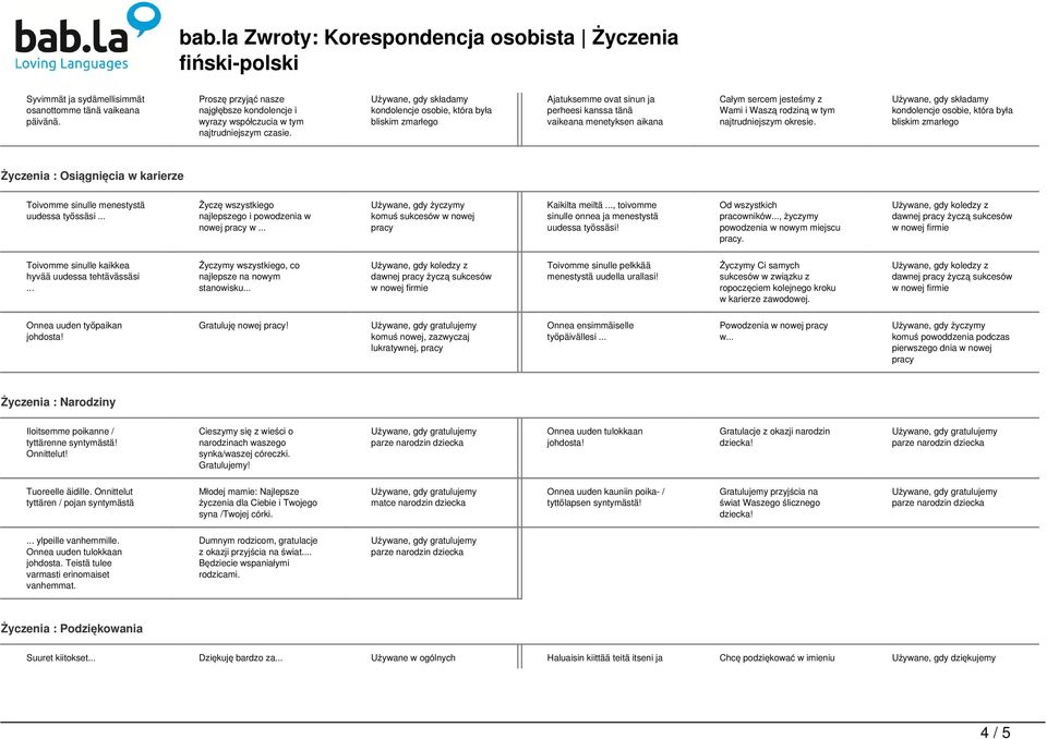 Życzenia : Osiągnięcia w karierze Toivomme sinulle menestystä uudessa työssäsi... Życzę wszystkiego najlepszego i powodzenia w nowej pracy w... komuś sukcesów w nowej pracy Kaikilta meiltä.