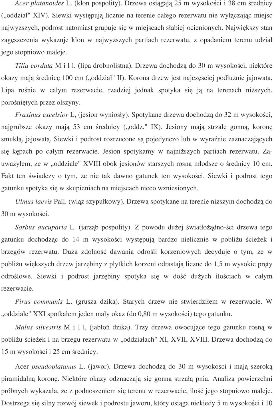 Najwikszy stan zagszczenia wykazuje klon w najwyszych partiach rezerwatu, z opadaniem terenu udział jego stopniowo maleje. Tilia cordata M i l l. (lipa drobnolistna).