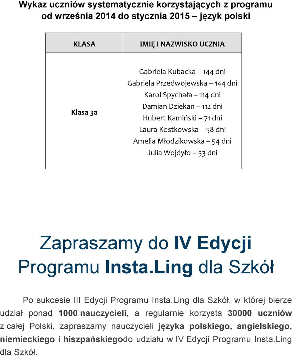 dni Zapraszamy do IV Edycji Programu Insta.Ling dla Szkół Po sukcesie III Edycji Programu Insta.