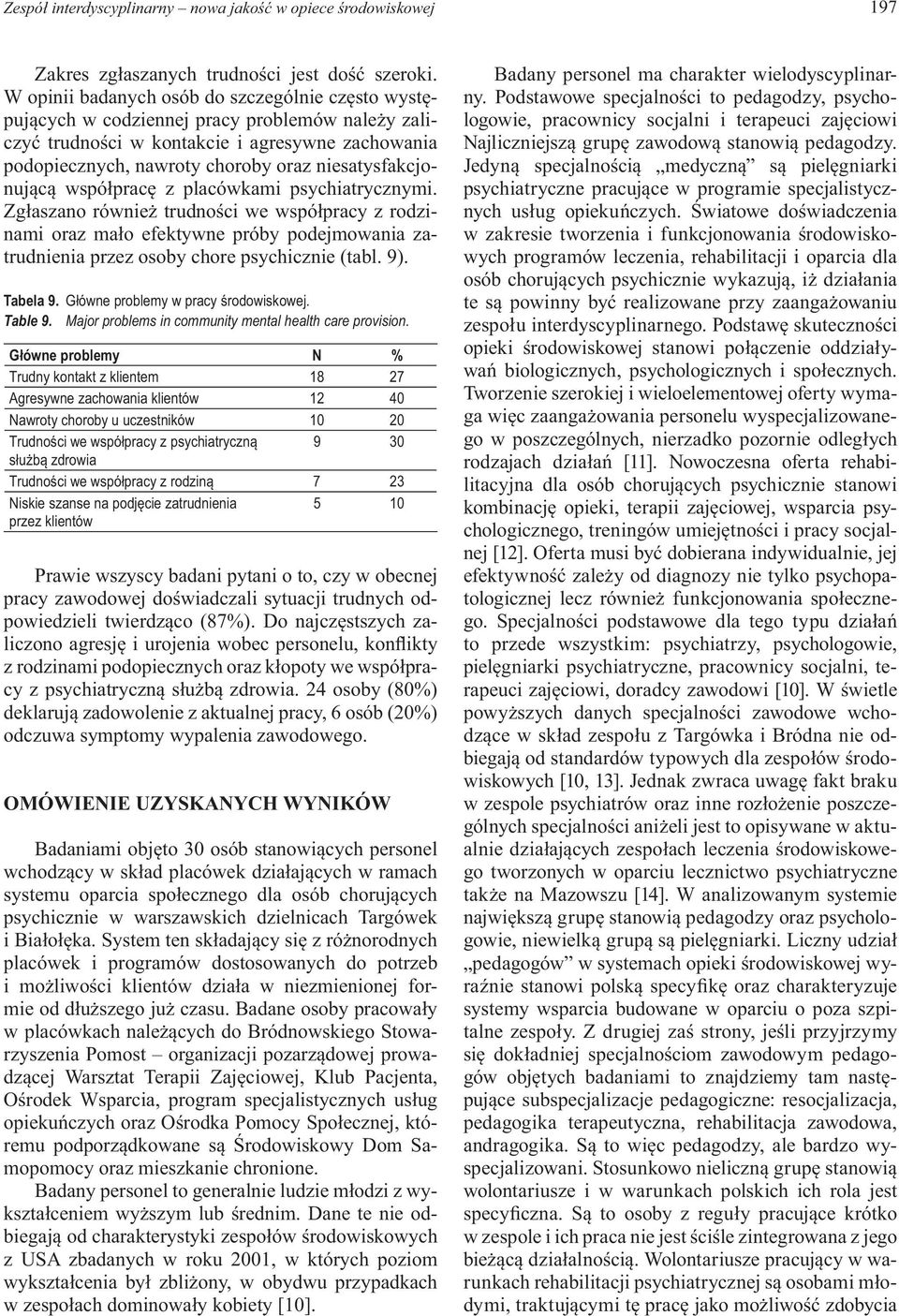 niesatysfakcjonującą współpracę z placówkami psychiatrycznymi.