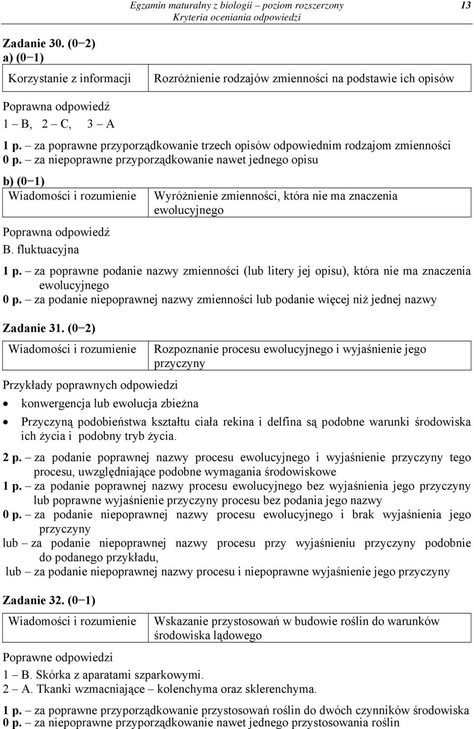 fluktuacyjna 1 p. za poprawne podanie nazwy zmienności (lub litery jej opisu), która nie ma znaczenia ewolucyjnego 0 p.