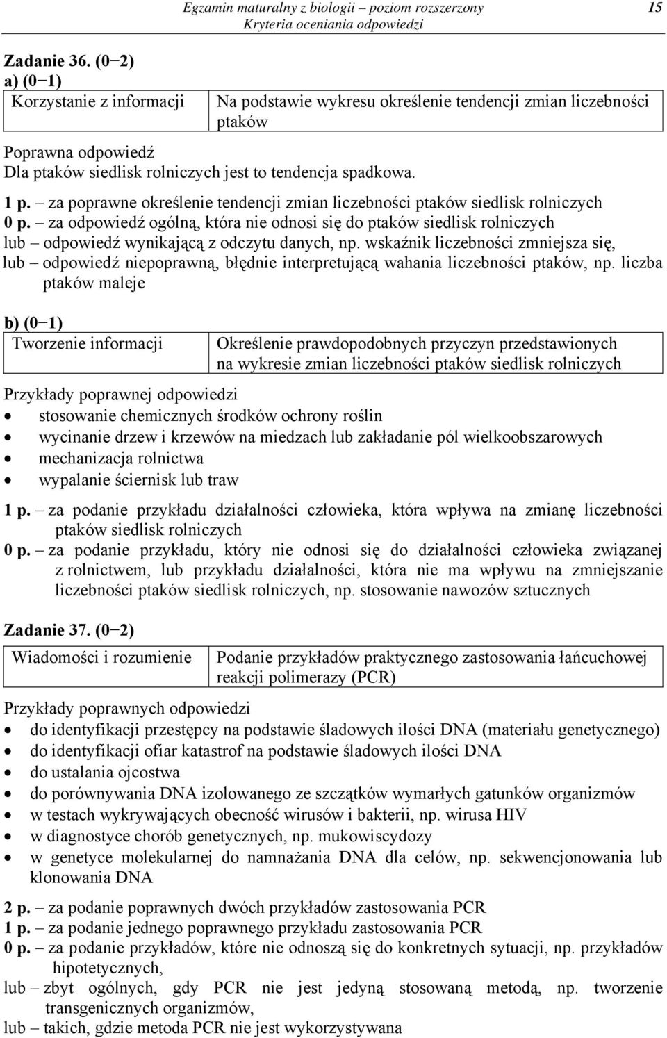 za odpowiedź ogólną, która nie odnosi się do ptaków siedlisk rolniczych lub odpowiedź wynikającą z odczytu danych, np.