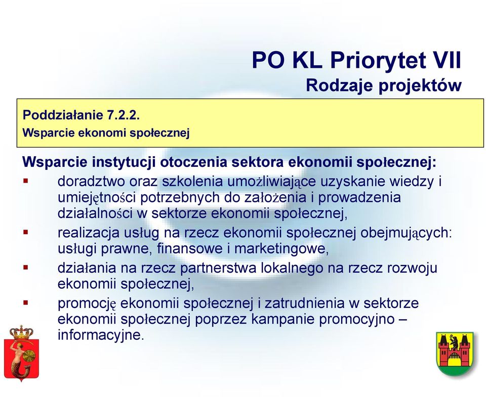 umiejętności potrzebnych do założenia i prowadzenia działalności w sektorze ekonomii społecznej, realizacja usług na rzecz ekonomii społecznej