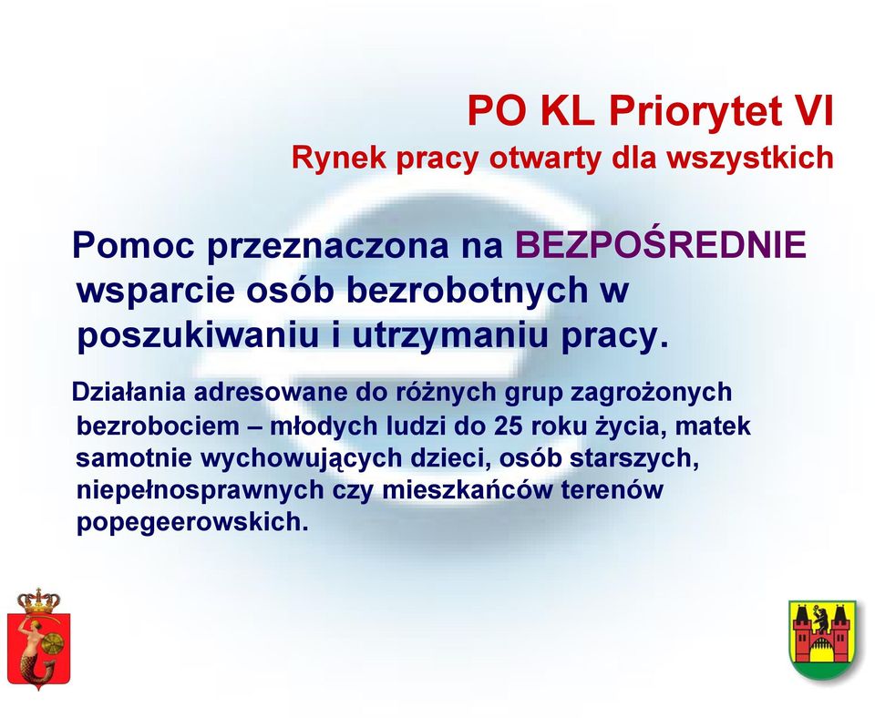 Działania adresowane do różnych grup zagrożonych bezrobociem młodych ludzi do 25 roku