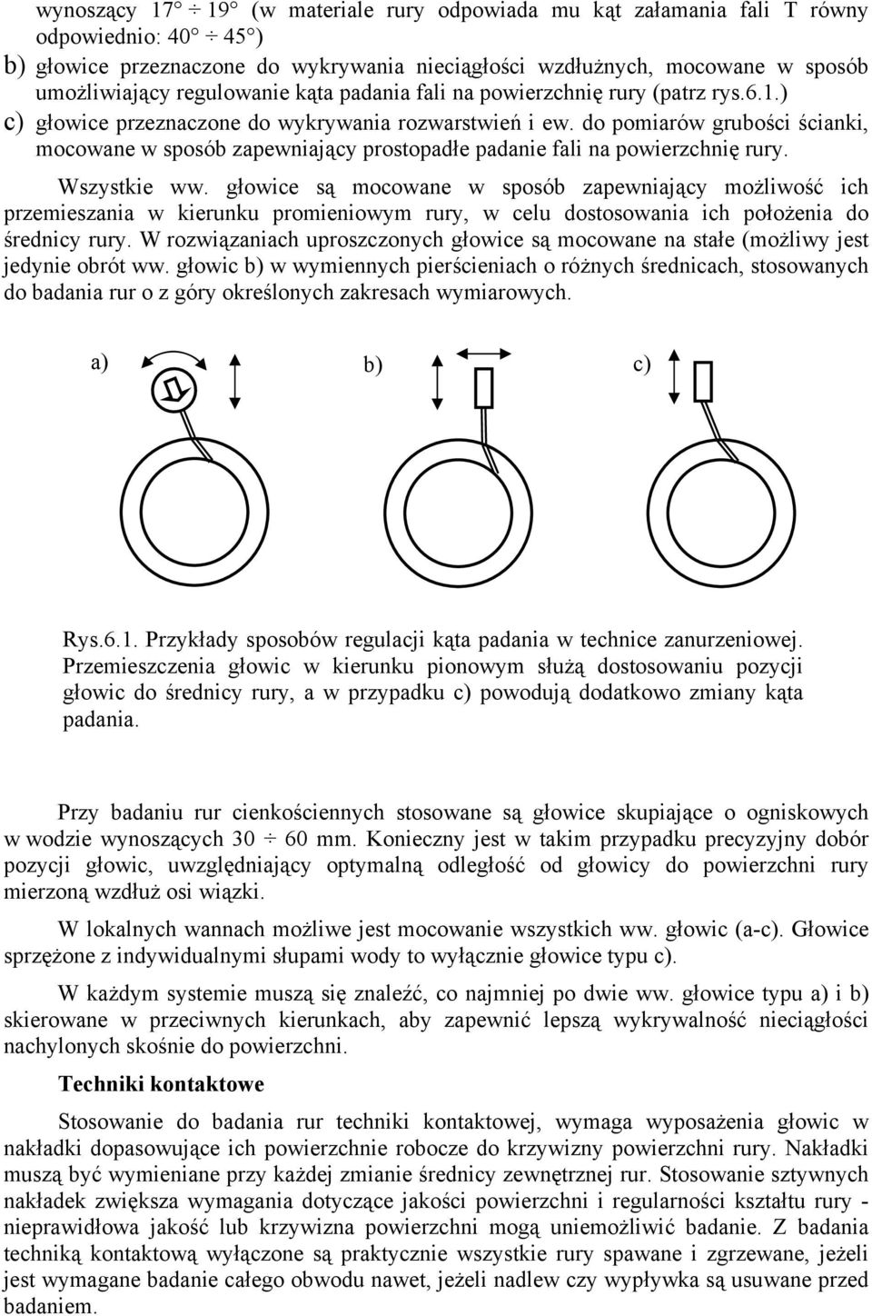 do pomiarów grubości ścianki, mocowane w sposób zapewniający prostopadłe padanie fali na powierzchnię rury. Wszystkie ww.