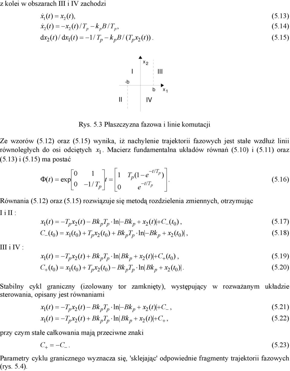 0) i (5.) oaz (5.3) i (5.5) ma ostać tt / ( ) Φ ex / T t 0 T e = =. (5.6) tt / 0 0 e Równania (5.) oaz (5.5) ozwiązuje się metodą ozdzielenia zmiennych, otzymując I i II : x() t = Tx() t BkT ln Bk x () t C ( t 0 ), (5.