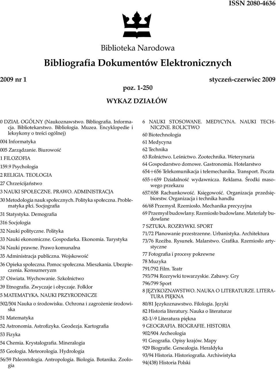 TEOLOGIA 27 Chrześcijaństwo 3 NAUKI SPOŁECZNE. PRAWO. ADMINISTRACJA 30 Metodologia nauk społecznych. Polityka społeczna. Problematyka płci. Socjografia 31 Statystyka.