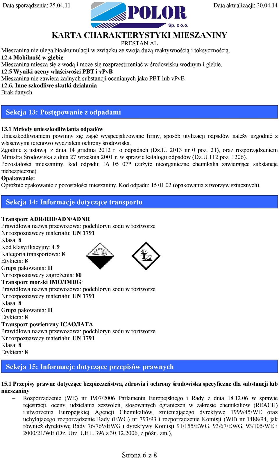 Sekcja 13: Postępowanie z odpadami 13.