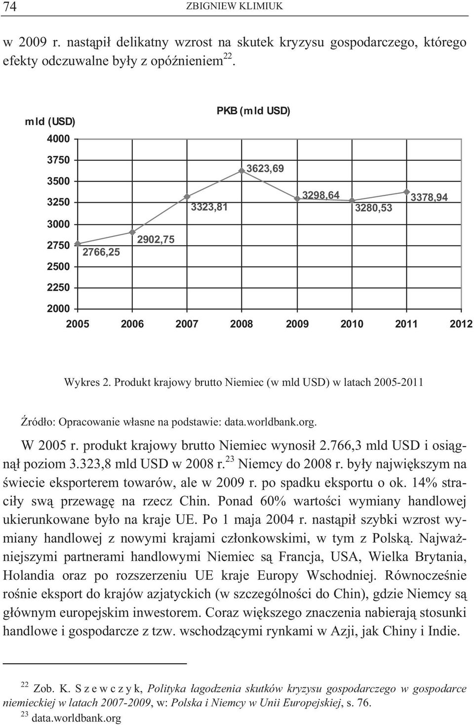 Produkt krajowy brutto Niemiec (w mld USD) w latach 2005-2011 ród o: Opracowanie w asne na podstawie: data.worldbank.org. W 2005 r. produkt krajowy brutto Niemiec wynosi 2.