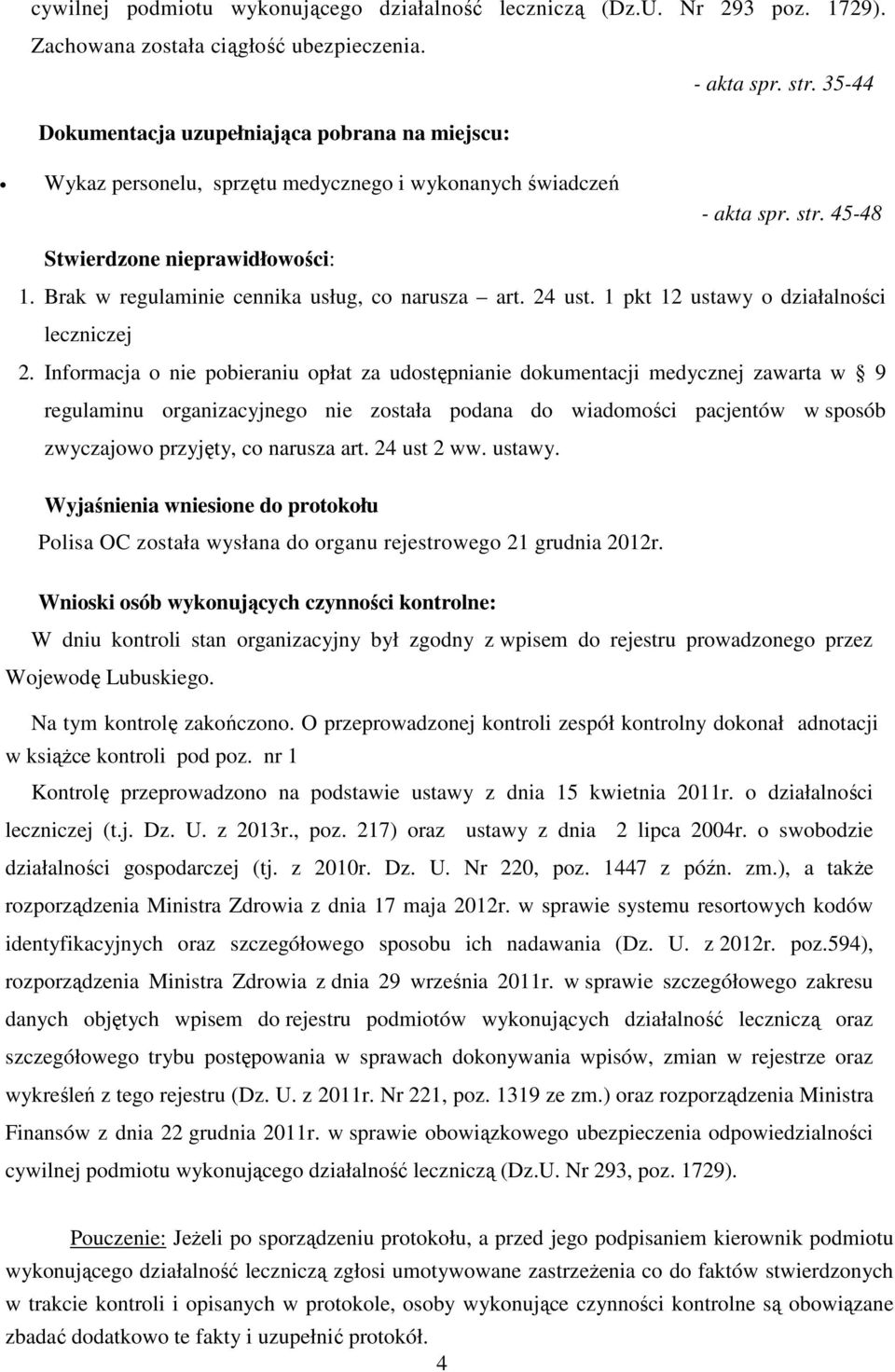 Brak w regulaminie cennika usług, co narusza art. 24 ust. 1 pkt 12 ustawy o działalności leczniczej 2.