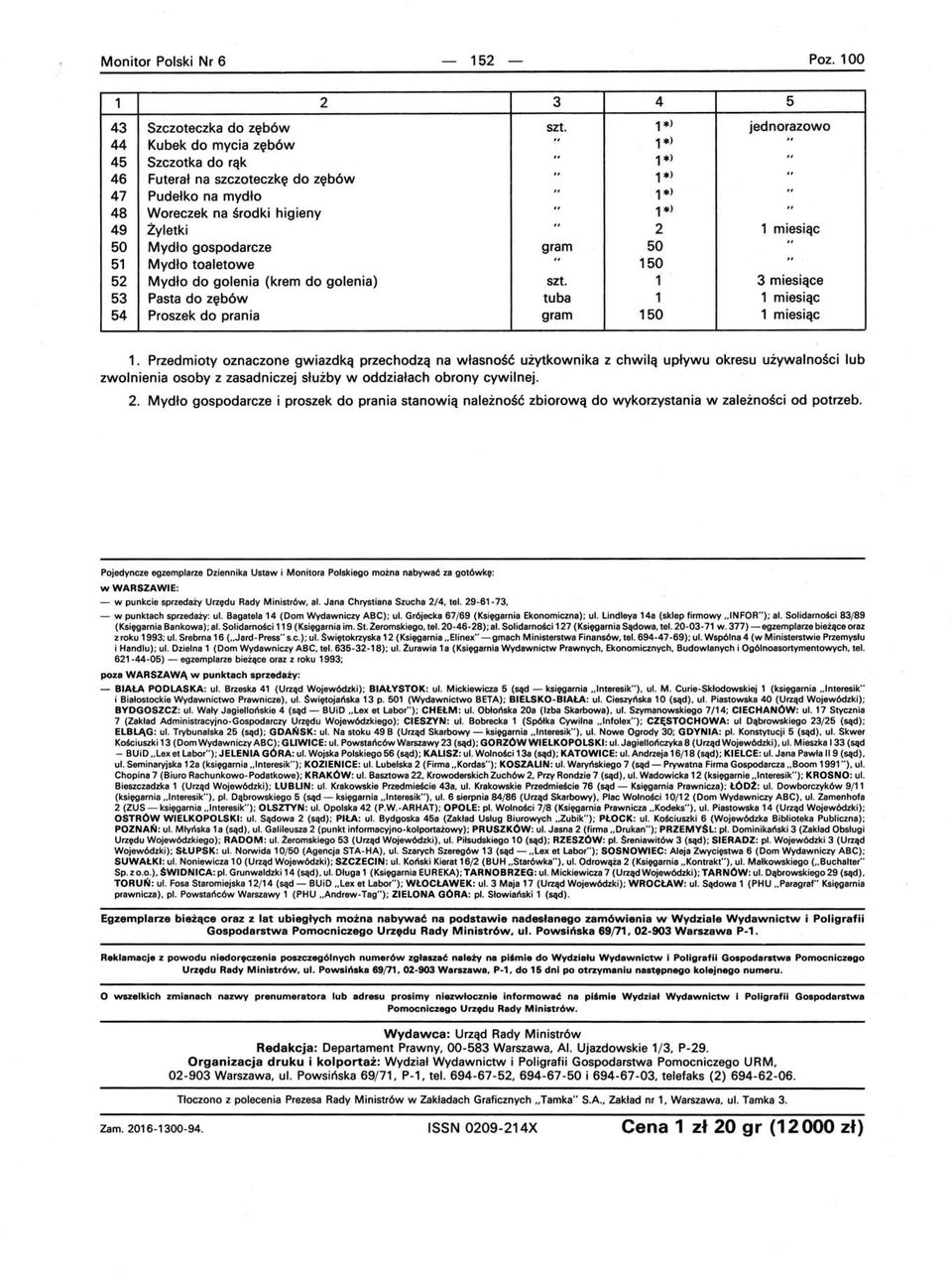 gospodarcze gram 50 51 Mydło toaletowe 150 52 Mydło do golenia (krem do golenia) szt. 1 3 miesiące 53 Pasta do zębów tuba 1 1 miesiąc 54 Proszek do prania gram 150 1 miesiąc 1.