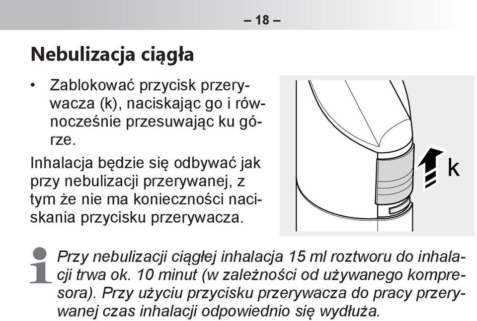 przerywacza. Przy nebulizacji ciągłej inhalacja 15 ml roztworu do inhalacji trwa ok.