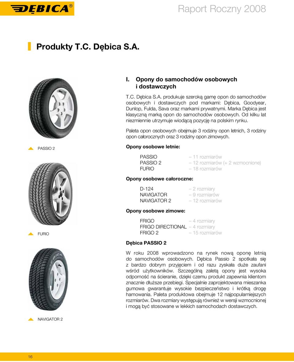 Paleta opon osobowych obejmuje 3 rodziny opon letnich, 3 rodziny opon całorocznych oraz 3 rodziny opon zimowych.