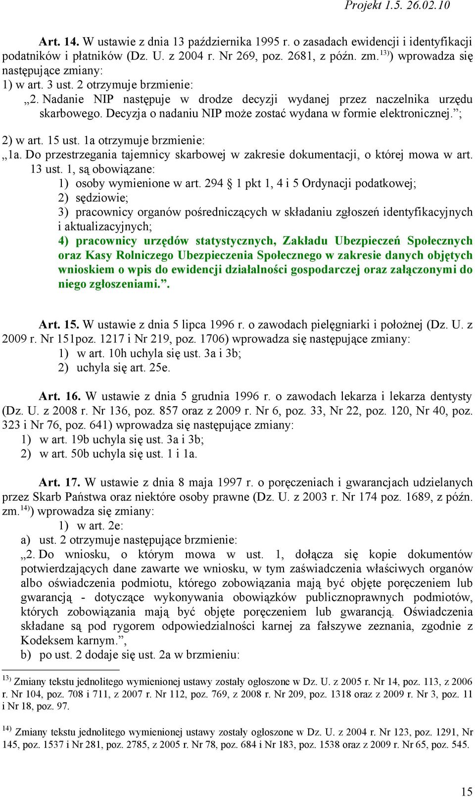 Decyzja o nadaniu NIP może zostać wydana w formie elektronicznej. ; 2) w art. 15 ust. 1a otrzymuje brzmienie: 1a. Do przestrzegania tajemnicy skarbowej w zakresie dokumentacji, o której mowa w art.