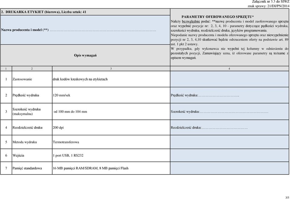 pozycji nr 2,, 4,10 skutkować będzie odrzuceniem oferty na podstawie art. 89 ust. 1 pkt 2 ustawy.