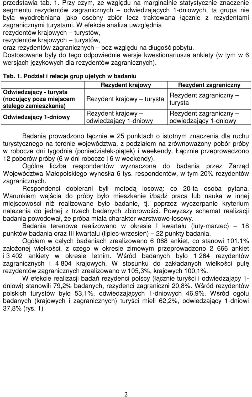 rezydentami zagranicznymi turystami. W efekcie analiza uwzględnia rezydentów krajowych turystów, rezydentów krajowych turystów, oraz rezydentów zagranicznych bez względu na długość pobytu.