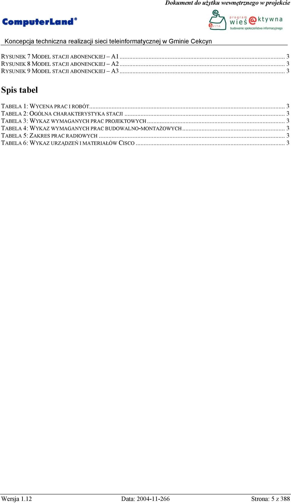 .. 3 TABELA 2: OGÓLNA CHARAKTERYSTYKA STACJI... 3 TABELA 3: WYKAZ WYMAGANYCH PRAC PROJEKTOWYCH.