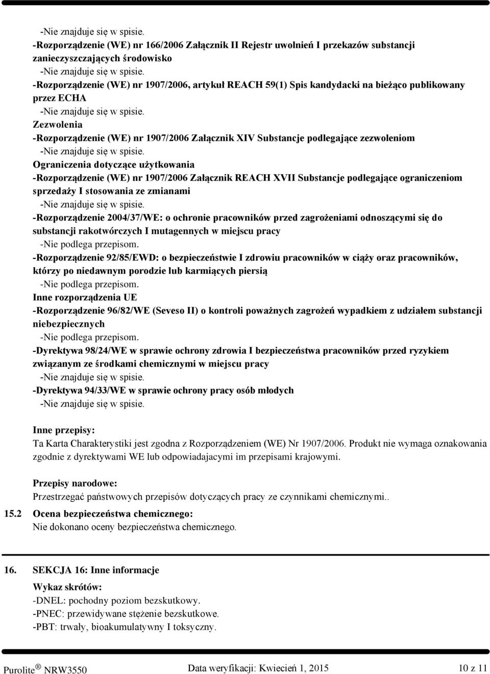 XVII Substancje podlegające ograniczeniom sprzedaży I stosowania ze zmianami Rozporządzenie 2004/37/WE: o ochronie pracowników przed zagrożeniami odnoszącymi się do substancji rakotwórczych I