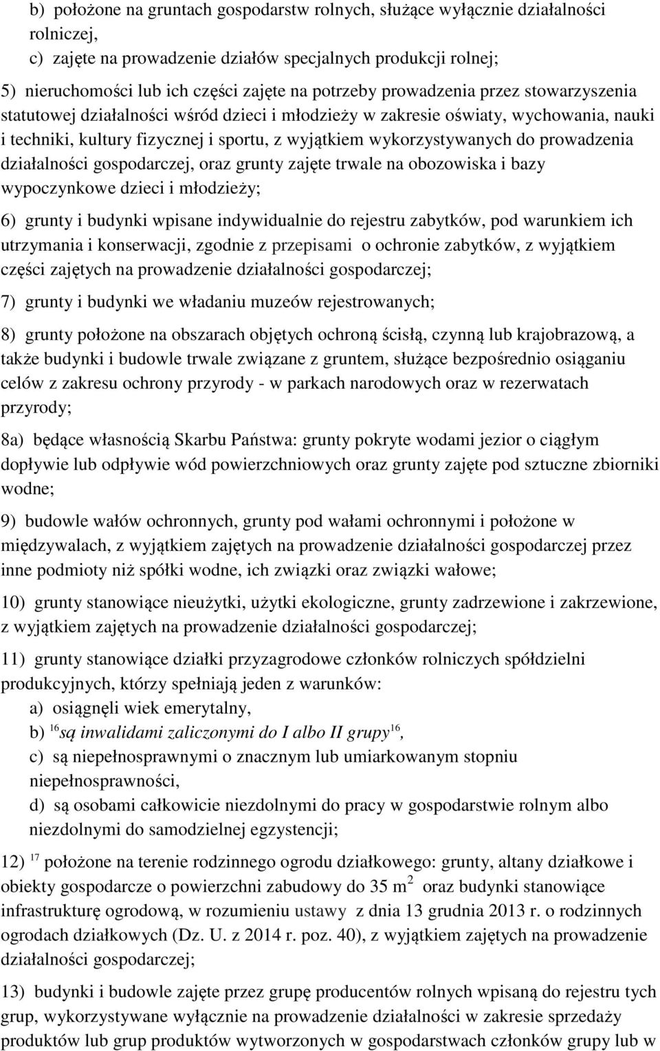 do prowadzenia działalności gospodarczej, oraz grunty zajęte trwale na obozowiska i bazy wypoczynkowe dzieci i młodzieży; 6) grunty i budynki wpisane indywidualnie do rejestru zabytków, pod warunkiem