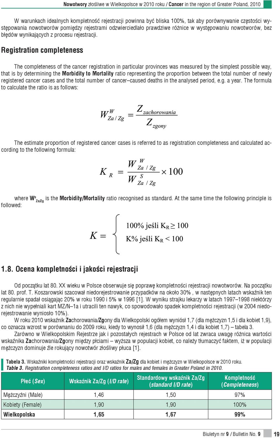 Registration completeness The completeness of the cancer registration in particular provinces was measured by the simplest possible way, that is by determining the Morbidity to Mortality ratio