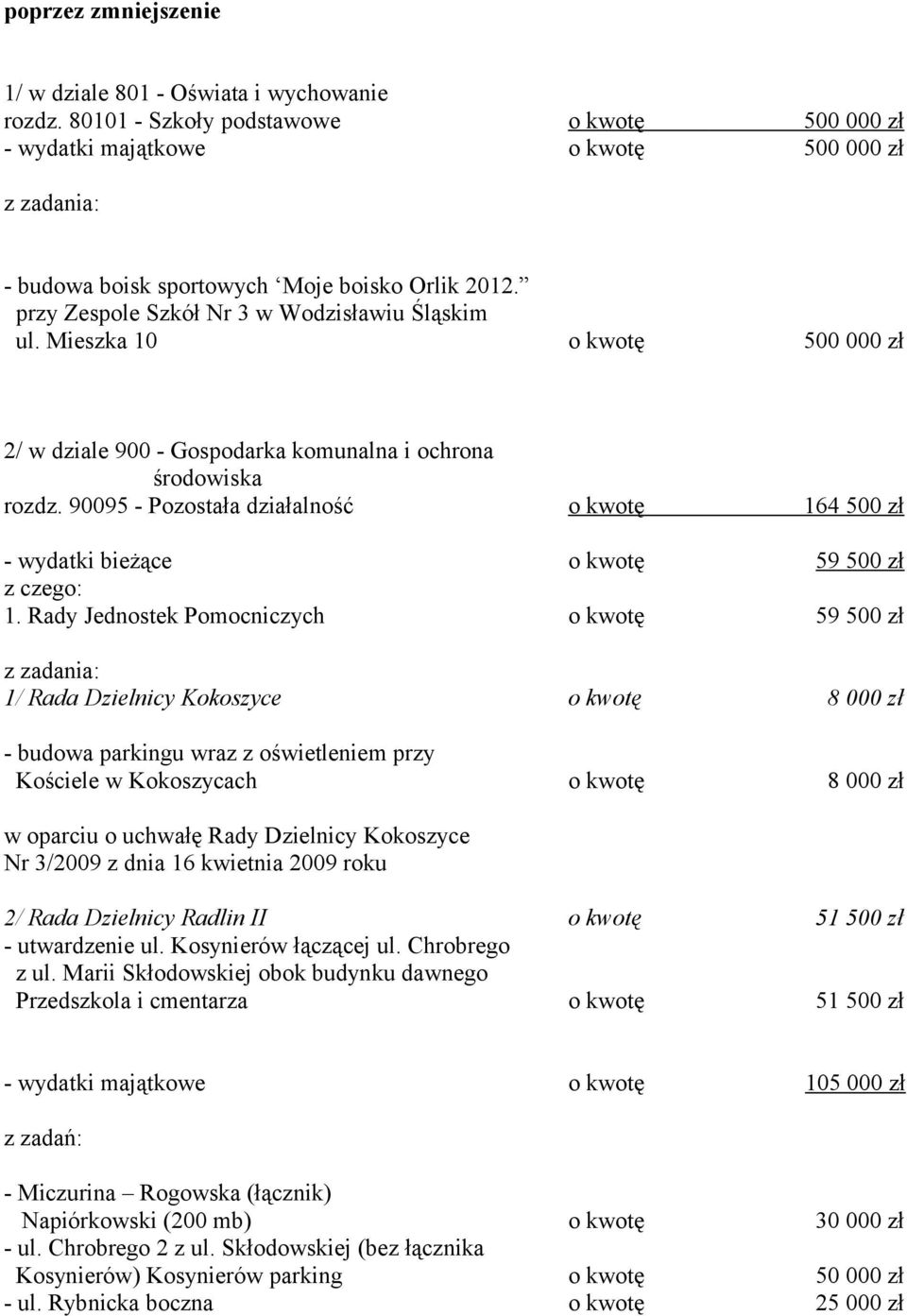 90095 - Pozostała działalność o kwotę 164 500 zł - wydatki bieżące o kwotę 59 500 zł 1.