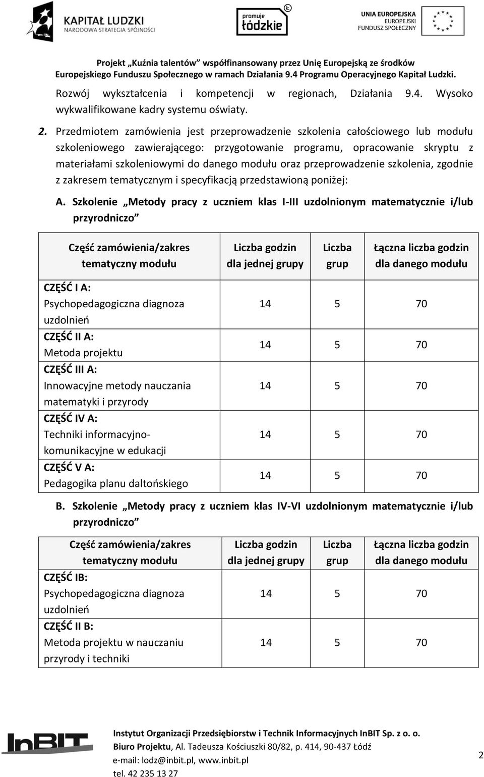 oraz przeprowadzenie szkolenia, zgodnie z zakresem tematycznym i specyfikacją przedstawioną poniżej: A.