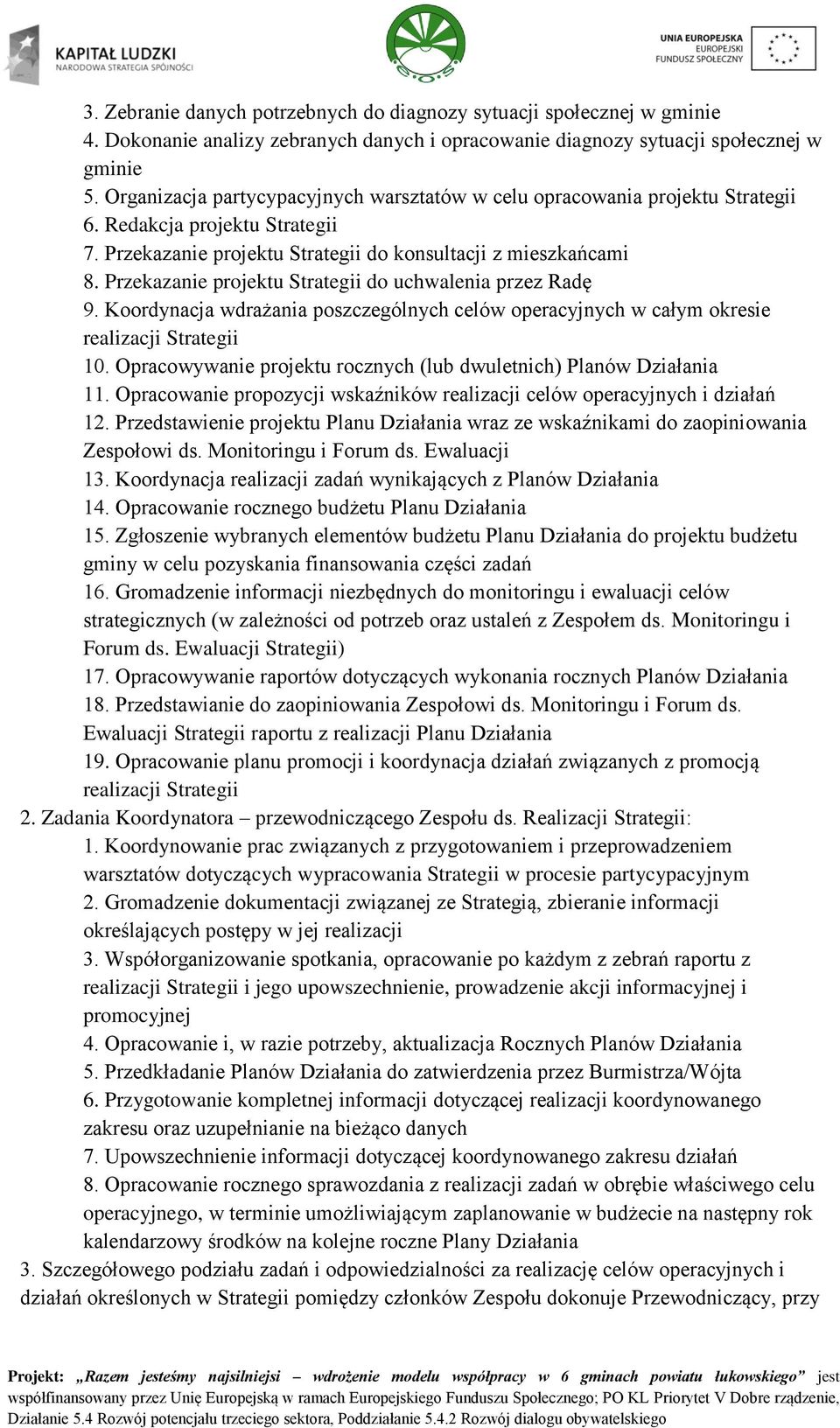 Przekazanie projektu Strategii do uchwalenia przez Radę 9. Koordynacja wdrażania poszczególnych celów operacyjnych w całym okresie realizacji Strategii 10.